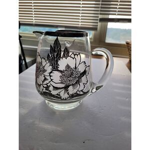 Rockwell Vintage Sterling silver overlay Hand Floral Pitcher 8In tall Vintage
